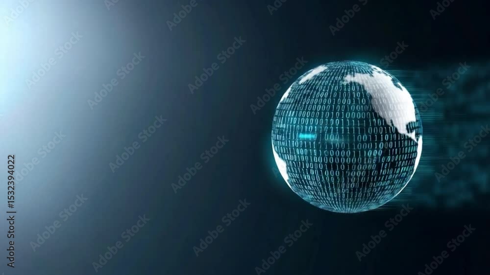 Aufkleber Global Digital Connectivity: A luminous globe, crafted from a matrix of binary code, signifies the interconnectedness of our digital age, highlighting the fusion of technology and global interaction.
