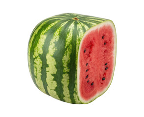 Japanese cube or square shaped watermelon with cut-out section isolated on a transparent background png