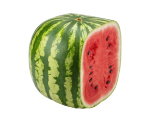 Japanese cube or square shaped watermelon with cut-out section isolated on a transparent background png