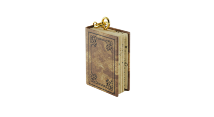 Vintage brown book keychain isolated on white background