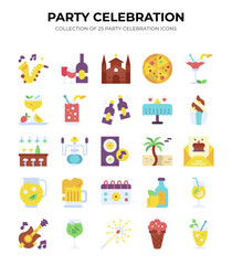 Party Celebration Icons. 25 Flat Style Colorful Vector Icons