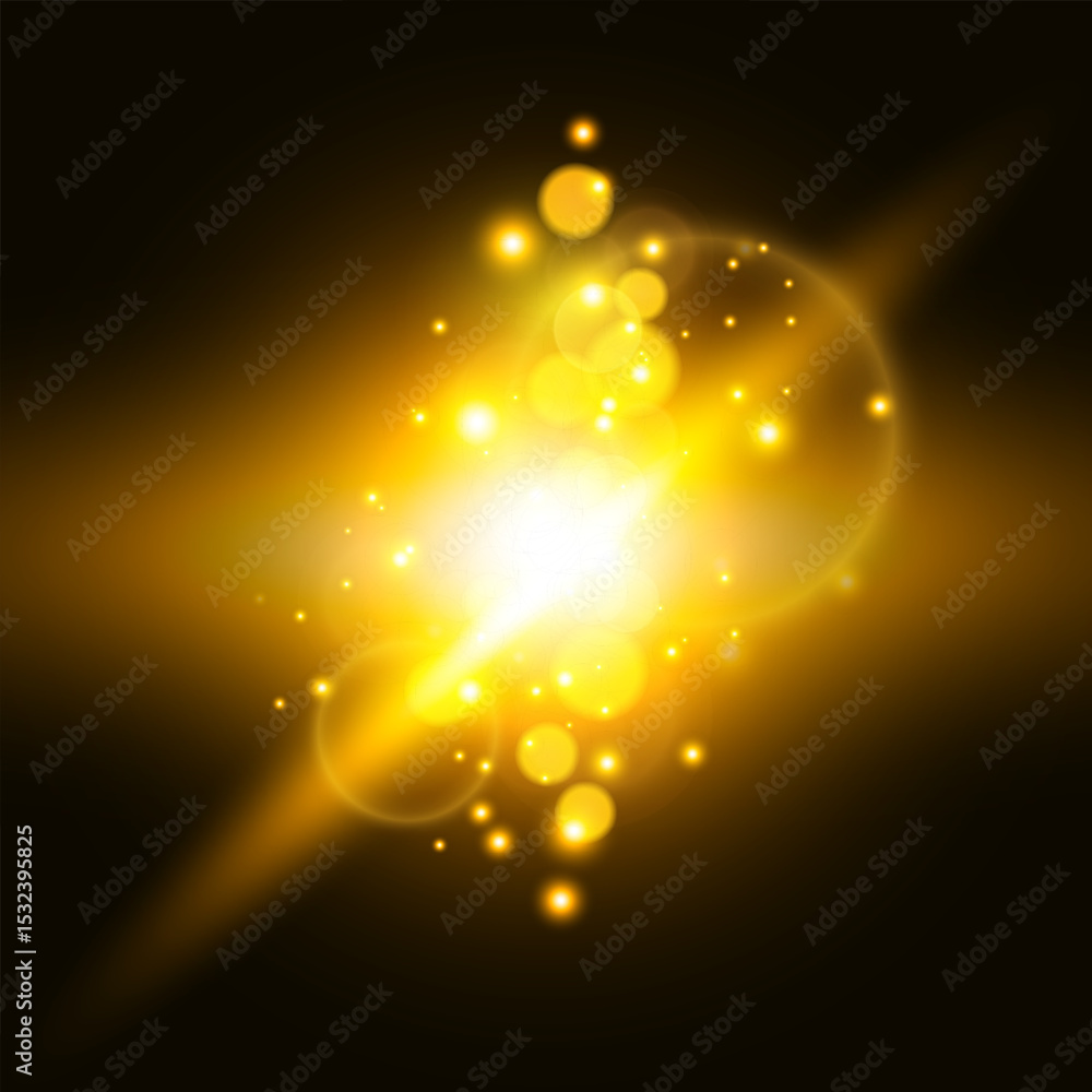 Poster futuristic energy core with vibrant light beams and radiating particles. vector illustration.