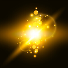 Futuristic energy core with vibrant light beams and radiating particles. Vector illustration.	