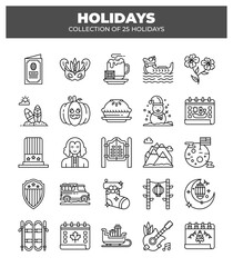 Collection of 25 Holidays. Line Icons Set