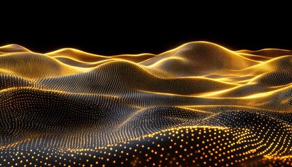 Golden, undulating terrain of luminous points on a black background.