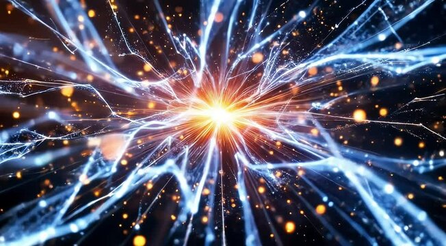 A burst of light particles forming and reshaping into a constantly evolving set of geometric shapes