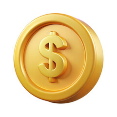 3d realistic gold dollar coin isolated on transparent background
