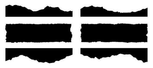 Set of ripped paper border, jagged rectangle, torn paper frames vector element