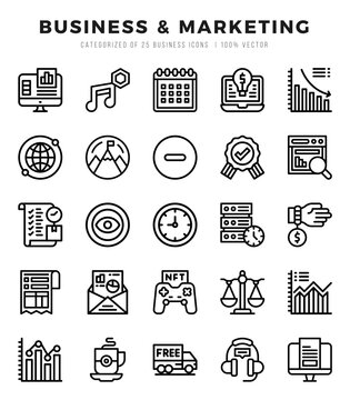Collection of Business & Marketing 25 Lineal Icons Pack.
