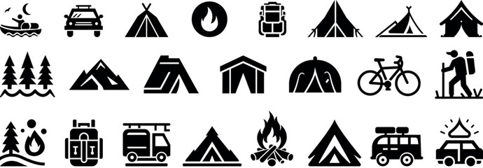 Camping and outdoor adventure icon set