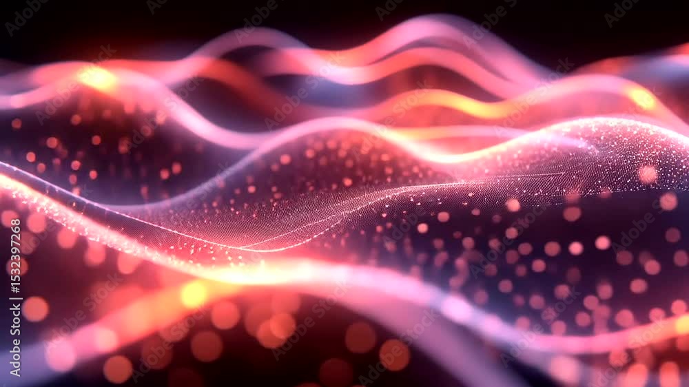 Poster abstract wave of glowing particles with dynamic red and blue lights