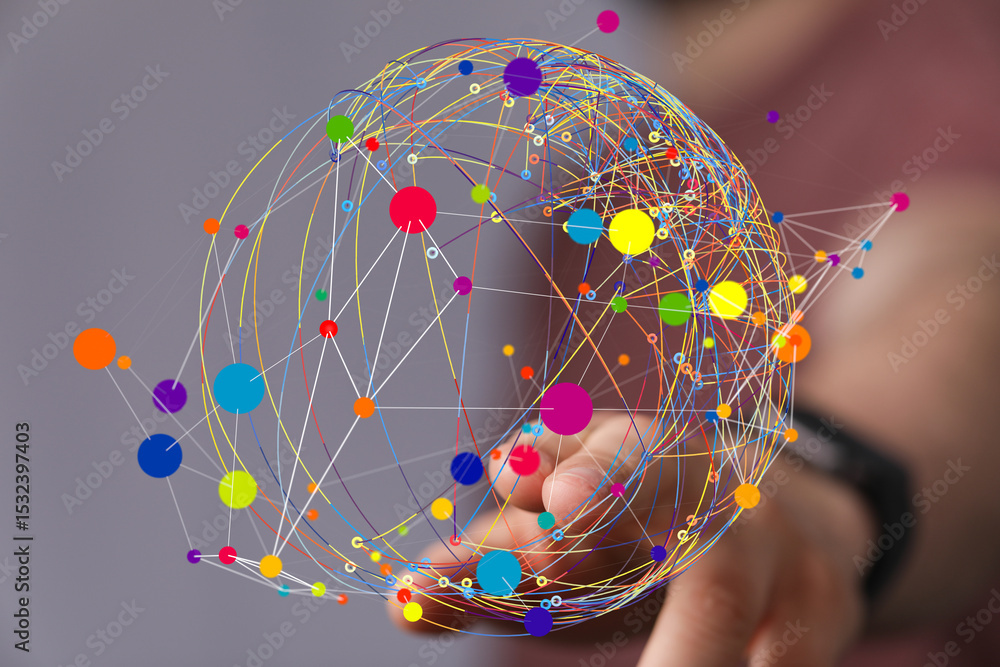 Poster abstract image of colorful network connections. represents global communication, technology, and inn