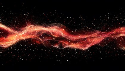 Abstract design with flowing, reddish particles on a black background.