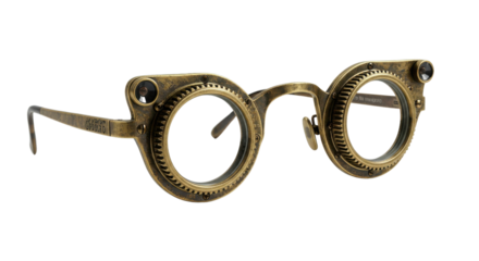 Vintage Steampunk Round Glasses Product Shot with Detailed Brass Gears Isolated on White