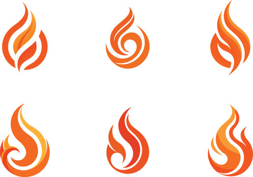 Six abstract flame logos perfect for branding design projects needing fire symbols energy icons or warm color palettes
