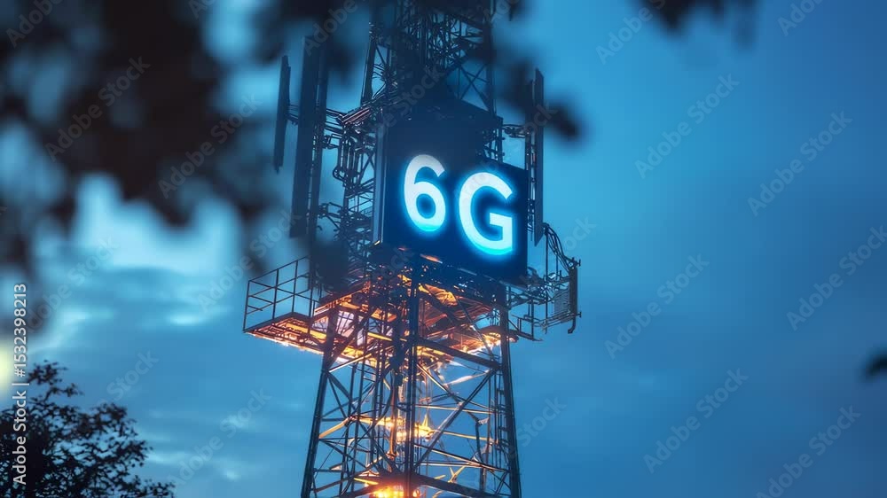 Poster innovation in the sky: capturing a technological leap with a modern telecommunications tower, illumi