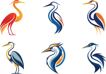 Naklejka premium Elegant Heron Bird Logo Designs Perfect for Branding Nature Wildlife and Corporate Identity