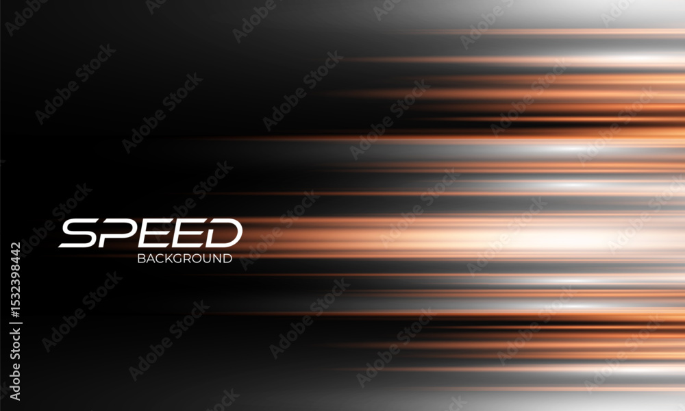 Poster orange and white high-speed background. movement light trails effect on black abstract background. w