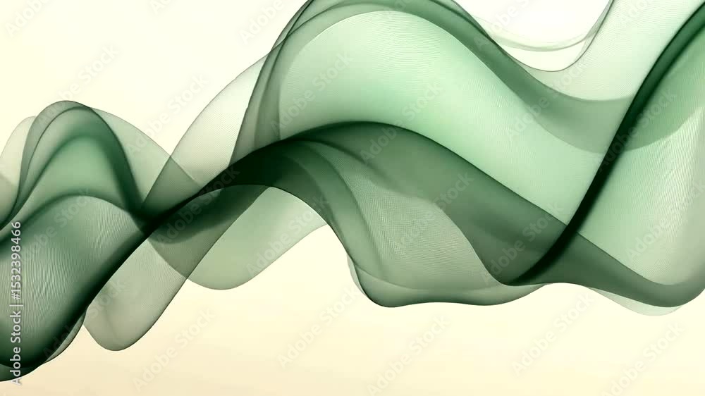 Poster abstract waveform animation: serene green flowing lines against a white background