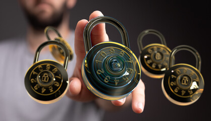 High-quality image of combination locks, symbolizing data protection and online security.