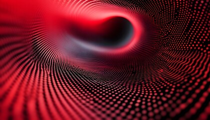 Abstract tunnel of swirling dots in red and black.