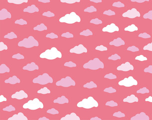 Cute pink clouds seamless pattern. Vector