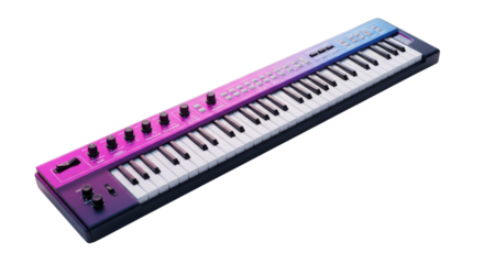 Vibrant Pink and Blue Gradient Electronic Musical Keyboard Isolated Product Shot