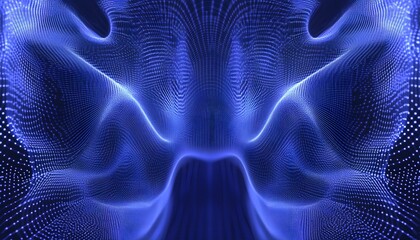 Abstract digital design with flowing, dotted blue shapes.