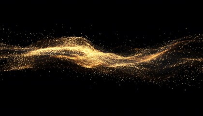 Abstract design of golden particles flowing on a black background.