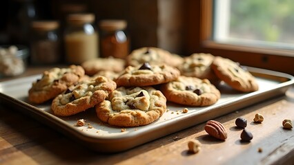 Freshly Baked Chocolate Chip Cookies on a Tray