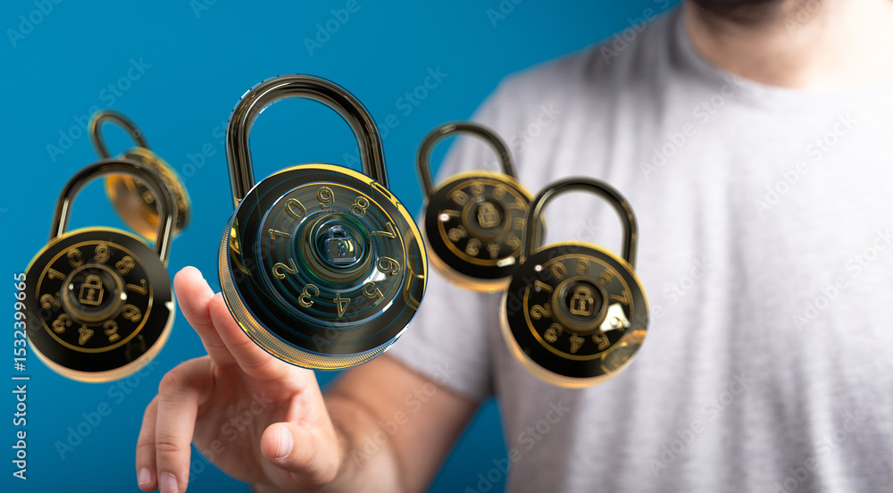 Poster Secure your data!  Image of combination locks symbolizing online safety and password protection.