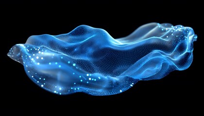 Abstract, dynamic representation of flowing blue particles.