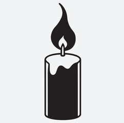 candle flame light burning wax icon silhouette vector art illustration, burning candle on black background