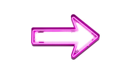 Pink neon right arrow sign isolated on white background
