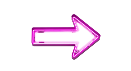 Pink neon right arrow sign isolated on white background