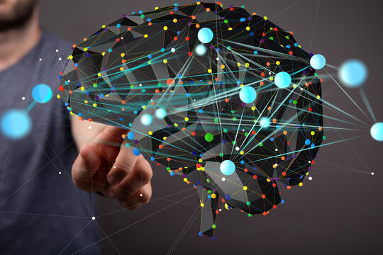 Abstract digital brain concept.  AI, neural network, technology, data connection.