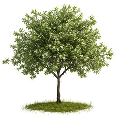 Hawthorn Tree Blooming with Small White Flowers and Thorns