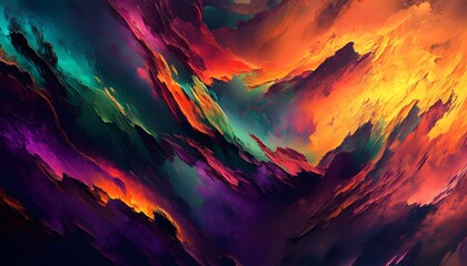 Vibrant abstract landscape with textured layers of color.