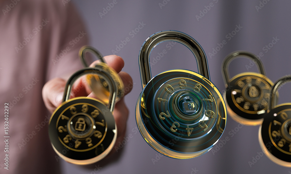 Poster safeguarding information with advanced combination locks. high-security, data protection.