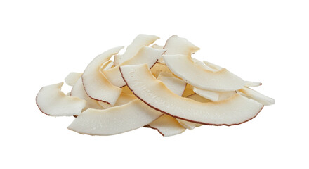 Fototapeta premium Pile of Dried Coconut Chips or Flakes Isolated on White Background