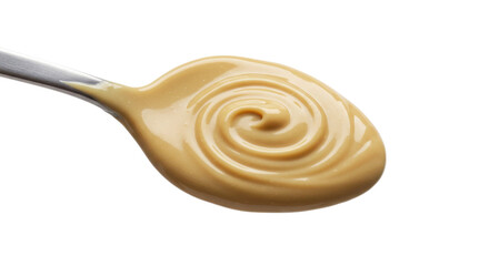 Spoonful of smooth peanut butter with a swirl isolated PNG with Transparent Background