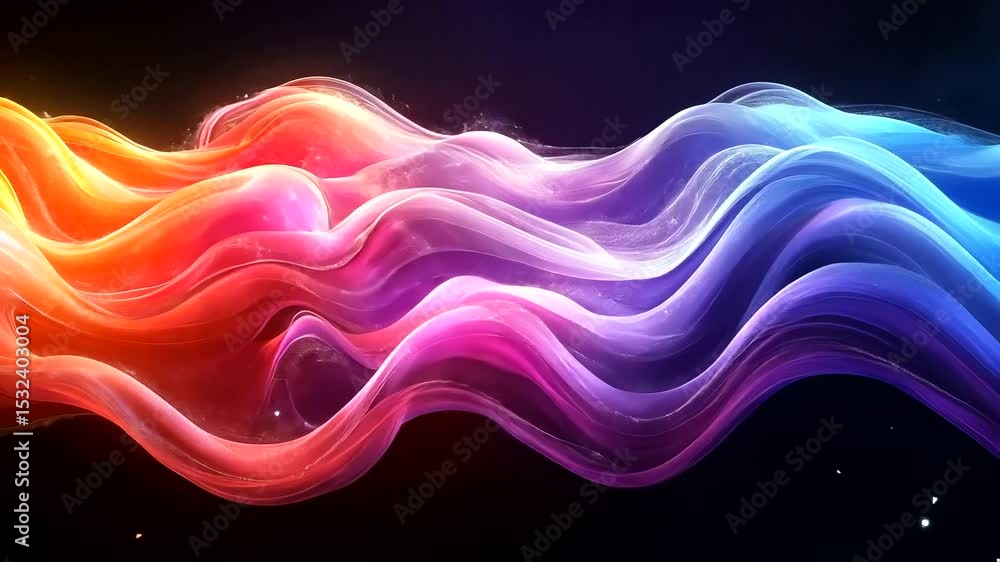 Poster abstract wavy background with vibrant gradient colors and glittering particles overlay effect