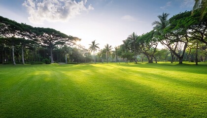 bright green lawn in tropical park