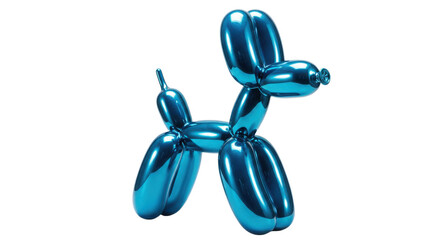 Metallic Blue Reflective Balloon Dog Sculpture Isolated on White Background