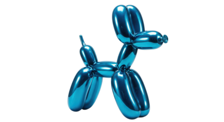 Metallic Blue Reflective Balloon Dog Sculpture Isolated on White Background
