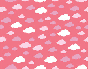 Cute pink clouds seamless pattern. Vector