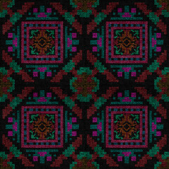 Vibrant Tribal Square Pattern Fabric Design