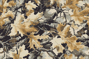 Seamless Real Tree Forest Camouflage Design for Hunting and Military Gear. Hunting camouflage background. Oak tree pattern