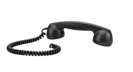 Black telephone receiver with coiled cord isolated PNG with Transparent Background