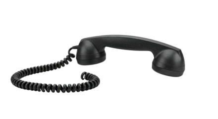 Black telephone receiver with coiled cord isolated PNG with Transparent Background